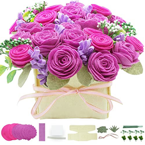Image of BAZIMA DIY Felt Flower Art Craft Kit - Felt Rose and Lavender Kit, Floral Gifts - Arrange Pre-Cut Flowers and Foliage