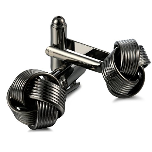 Jstyle Knot Cufflinks for Men Shirt Cufflinks Black Unique Business Wedding