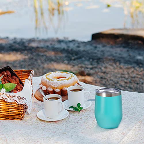 Image of 12 oz Insulated Wine Tumbler with Lid and Straw,Stainless Steel Stemless Wine Tumbler Glasses Double Wall Vacuum Wine Cups Tumbler Bulk for Coffee,Champaign,Office(Mint Green,4)