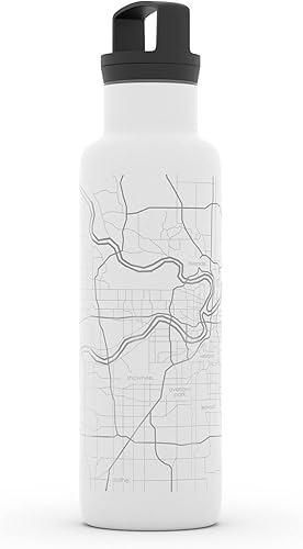 Miniatura 6 de Well Told Botella de agua aislada con mapa Chicago Illinois, grabado de acero inoxidable (21 onzas, gris muelle) botella aislada de mapa
