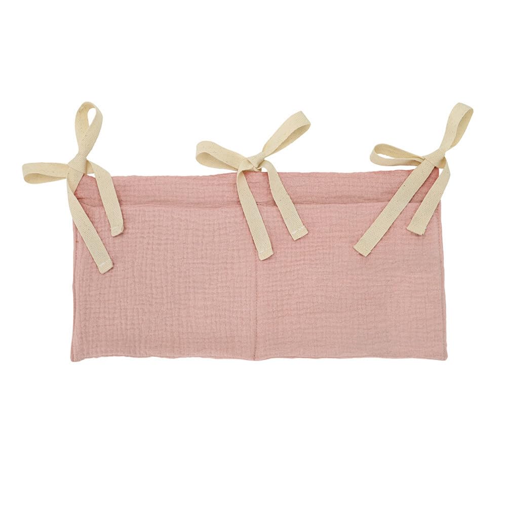 JAWSEU Baby Crib Hanging Storage Bag, Pink, Cotton, Hangable, Foldable, Open Top, Bedside Organizer for Diapers, Toys, Clothes