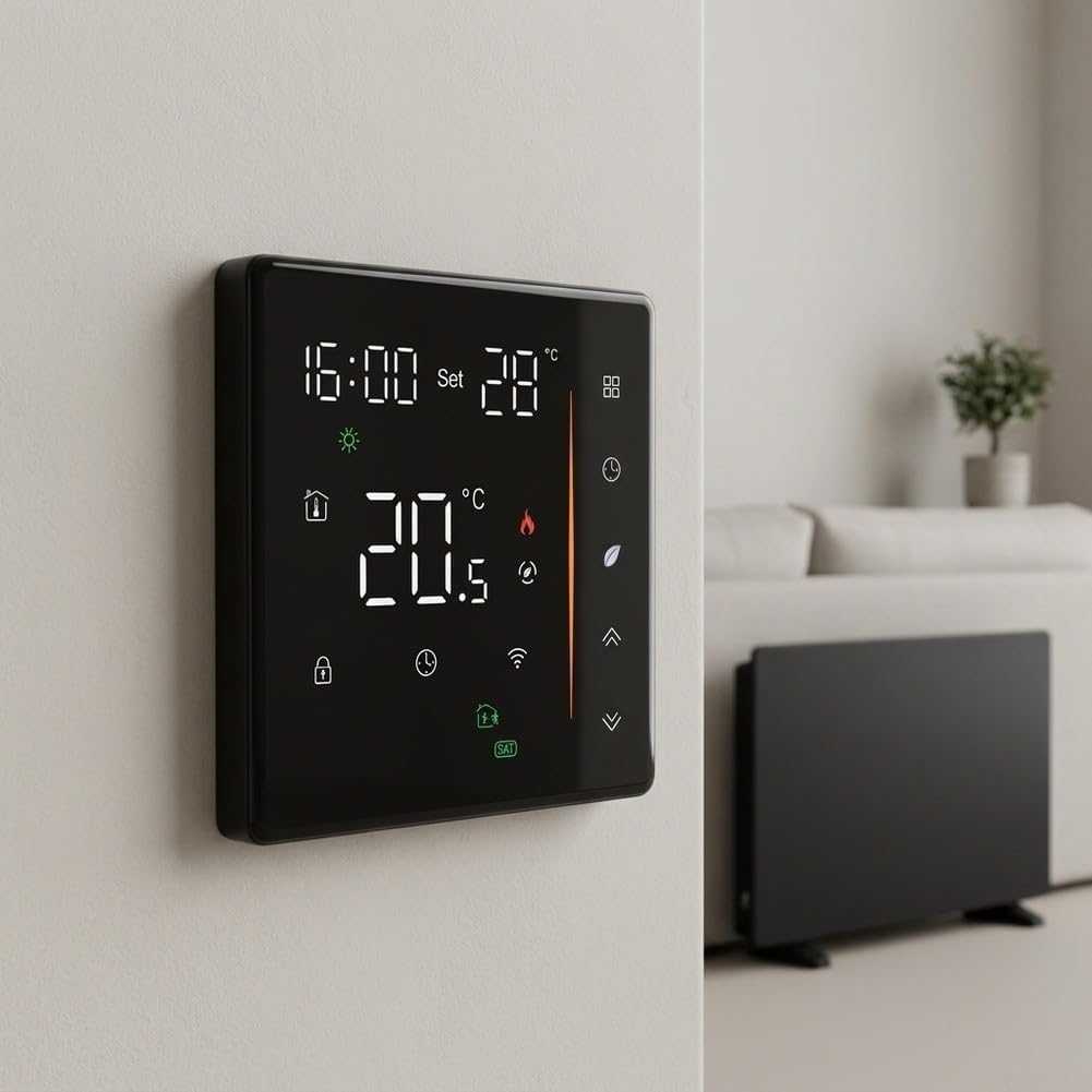 Thermostat d'ambiance numérique avec capteur de sol externe (noir, montage
