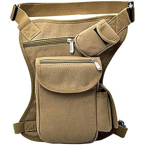 Rullar Canvas Hiking Waist Fanny Pack Tactical Drop Leg Bag Purse Running Waist Belt Hip Bag Outdoors Motorcycle Bike Cycling Pouch Shoulder Bag Khaki Cover
