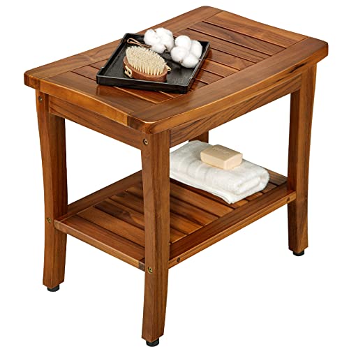 TEAKMAMA Teak Shower Bench Waterproof 20" Wood Shower Chair for Inside Shower Teak Stool with Shelf for Bathroom Sturdy Shower Seat for Elderly, Assembly Required TEAKMAMA Teak Shower Bench Waterproof 20" Wood Shower Chair for Inside Shower Teak Stool with Shelf for Bathroom Sturdy Shower Seat for Elderly, Assembly Required