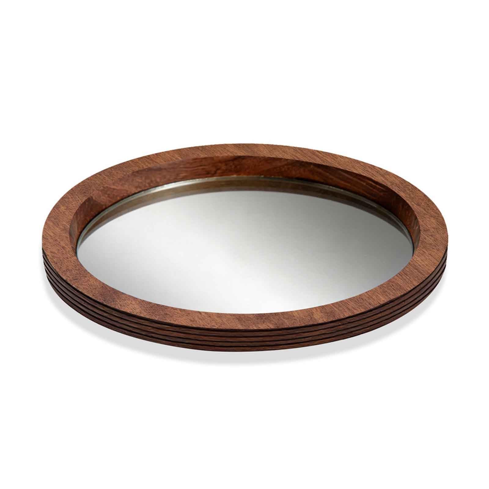 Adfltfc B Round Natural Wood Serving Tray With Mirror, Rustic Wooden Tray For The Coffee Table, Dining Table, Or Any Table Top(B)