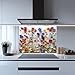 Tempered Glass Backsplash, Flowers Garden Glass Backsplash, Kitchen Backsplash Behind Stove, Glass Backsplash for Kitchen Wall, Easy to Install Stove Backsplash