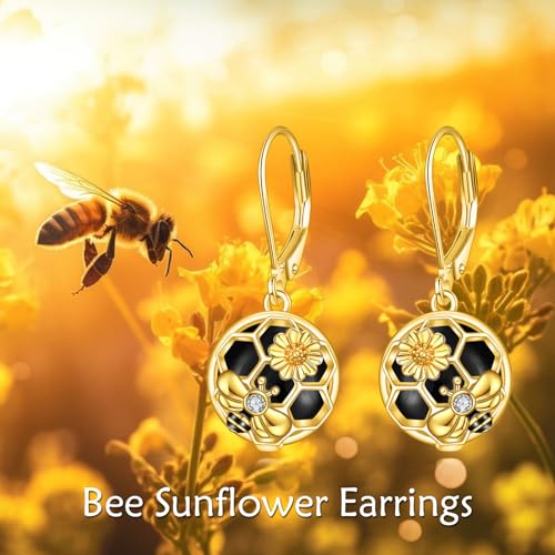 Image of LUHE Bee Earrings for Women 925 Sterling Silver Bumble Earrings with Honeycomb Honeybee Jewelry Dangle Gifts for Women