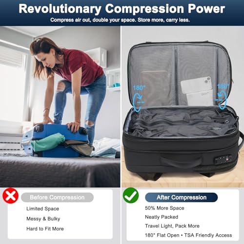 Vacuum Backpack Travel 60L Expandable,Vacuum Seal Travel Backpack with Pump, TSA,Waterproof Oxford,17" Laptop Compartment,Carry On compression Backpack for Men & Women, Business,Flight Travel(Gray)3