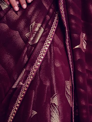 Image of SIRIL Women's Georgette Foil Printed Saree with Unstitched Blouse Piece