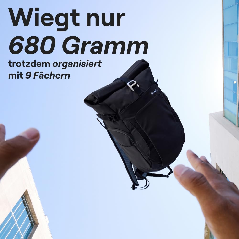 otinga® Flow Rolltop Rucksack Damen & Herren mit 23-27L Volumen & praktischem Laptop Rucksack Fach I Ideal als Fahrradrucksack ohne Gepäckträger I Reflektierender, wasserdichter Rucksack Herren
