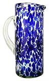 NOVICA Hand Blown Blue And Clear Decorative Recycled Glass Pitcher, 33 Oz 'Dotted Blue'