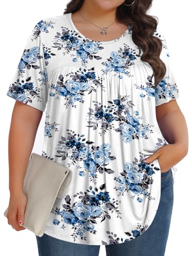 Image of Tencede Womens Plus Size Tops Tunic Short Sleeve Crew Neck Shirts Casual Soft Blouse 1X-5X