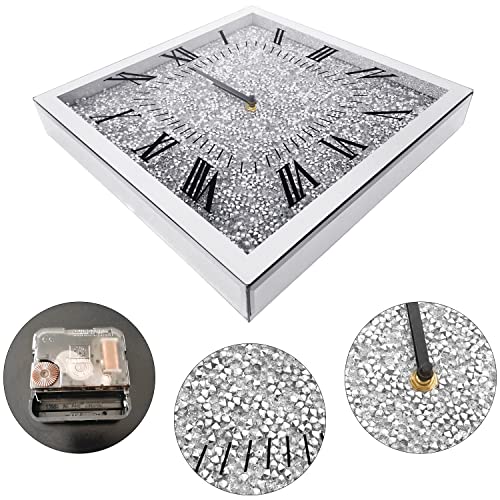 Lxartzj Crystal Diamond Square Round Wall Clock Twinkle Bling Decor For Wall Decoration 12X12 Inch Silver Glass Mirror Home Decor #TOP4