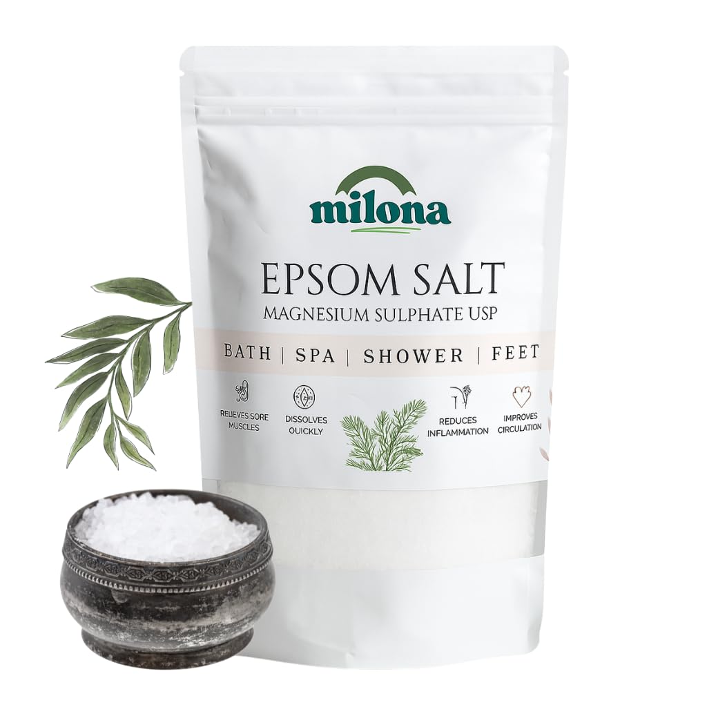 Milona Epsom Salt For Foot | Epsom Salt For Bath, Pain Relief & Relaxation | Ensures Relief from Swelling & Soreness | 1 Kg of Pure Magnesium Sulphate.