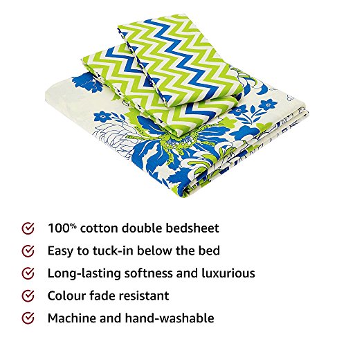 Image of Amazon Brand - Solimo Microfibre Reversible Comforter, Double (Sky Blue & Taupe Grey, 200 GSM) Floral Breeze 144 TC 100% Cotton Double Bedsheet with 2 Pillow Covers, Green