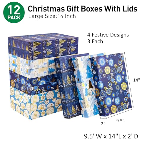Image of SUNCOLOR 12 Pack 14 inch Blue Large Christmas Gift Boxes With Lids For Clothes Presents