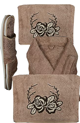 Half Sleeve Soft Terry Cotton Bathrobe (Free Size, Unisex) (4 pcs set) (Marie gold) (Khaki)