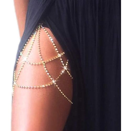 Women Crystal Leg Chain Rhinestone Body Chains Sparkly Thigh Chain Fashion Body Jewelry