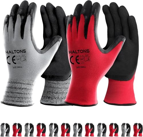 Haltons Latex & Polyester Work Gloves -12 Pack - Durable Gardening Gloves for Women Snug Fit Non-Slip Safety Glove Perfect for Outdoor Work Lawn Care & DIY Tasks Medium