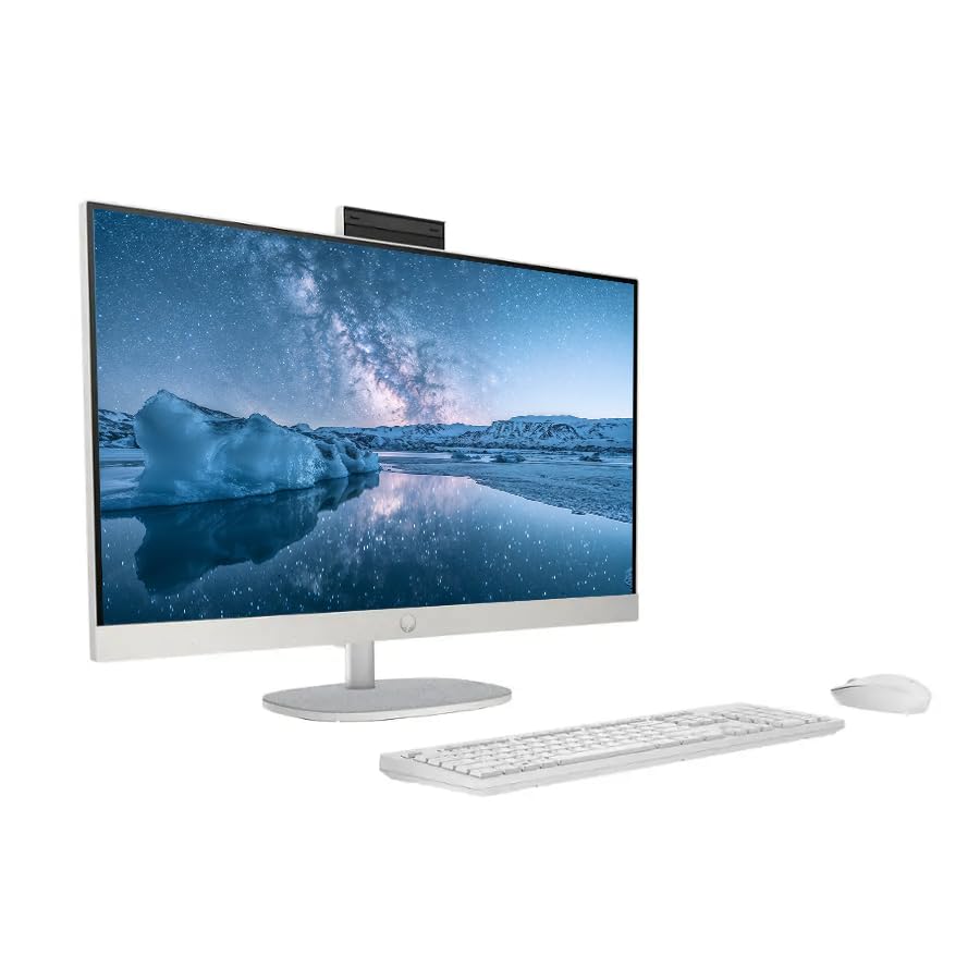 Image of HP 27 inch FHD Touchscreen All-in-One Desktop Computer, 12-core Intel Ultra 7 Processor, 64GB RAM 2.5TB Storage (2TB SSD+512GB Docking Set), Windows 11, Wireless Keyboard & Mouse, NLY Earphones, White
