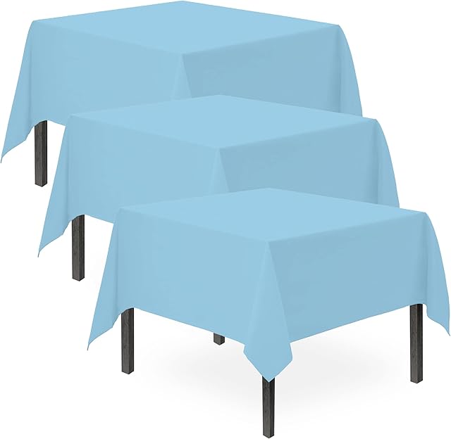 SOL 3pk Blue Table Cloths Party | 121 x 121cm | Reusable Blue Plastic Tablecloth | Blue Party Table Cloth | Plastic Table Cover | Blue Table Cover Party | Blue Table Cloth Party | Blue Tablecloth