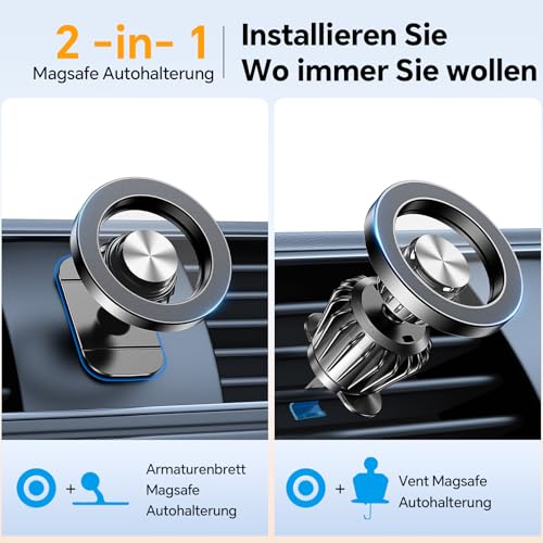 Coolpow Handyhalterung Auto für Magsafe Autohalterung【20x N55 Magnet】Handy Halterung Auto Zubehör Innenraum【360° Drehbar】Magnetische Auto Handyhalterung Lüftung für iPhone 16 15 14 13 12 Magsafe Hülle