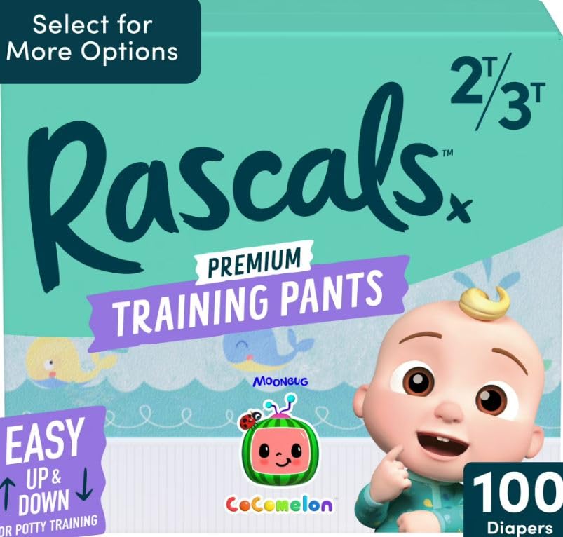 Rascals Premium CoComeloon Absorbent Potty Training Pants, 2T-3T, 100 Count, 2 Pack of 50 Count