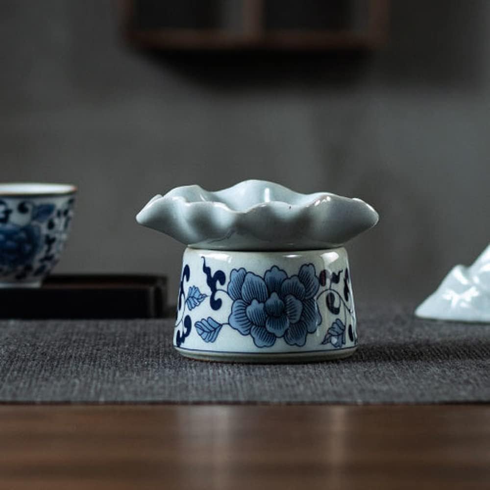 XIALON 3.74inch Handmade Retro Blue White Porcelain Tea Strainer Kung Fu Tea Ceremony Tea Filter