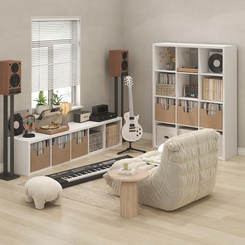 Image of Furinno Cubicle Record Player Stand, 5-Cube Vinyl Record Storage, White | Vinyl Storage, 1.2 inchInch Extra Thick, Open Back Media Shelf for CD DVD Bluray Game Disc, for Living Room, Home Office