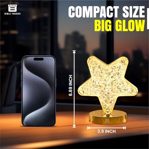 Image of CRAE 3D Star Desk Lamp | Cute Decorative Table Lamp | Acrylic Metal Bedside | Night Light for Living Room, Bedroom, Dining Party | (Star)