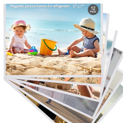 vivinin Picture Frame 12 Pack 5x7 Magnetic White Border Reusable Waterproof Perfect Display Frame
