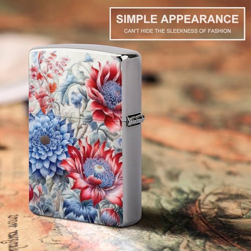 Funda para Encendedor Flores Rojas y Azules de Metal miniatura 6