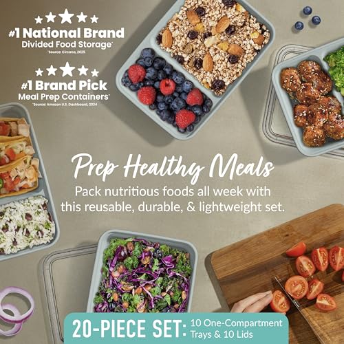 Image of Bentgo Prep 2-Compartment Meal Prep Containers with Lids, 20 Piece Set