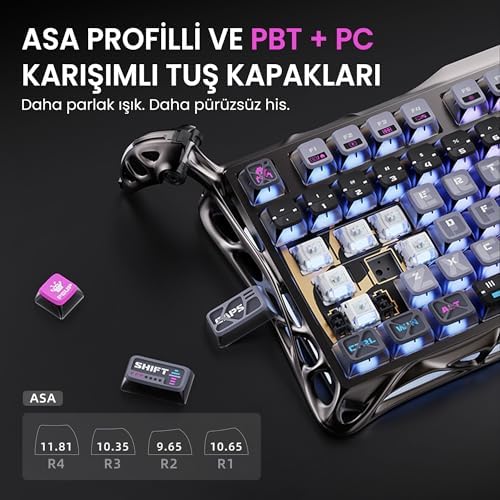 GravaStar Mercury K1 Pro+M1 Pro Kablosuz Rgb Işıklı Mekanik Q Gaming Klavye ve Optik Mouse Seti (Cyberpunk) - Görsel 3