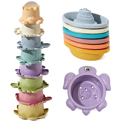 Image of AMCHSURI Bath Toys for Kids Ages 1-3, 14 PCS Mold Free Toddler Bath Toys for 2-4 Bathtub Water Table Toys Bath Boats and Cups for Babies 6-12 Months Early Learning Educational Gift