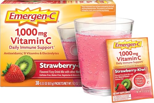 Emergen-C 1000mg Vitamin C Powder, Strawberry Kiwi Flavor, Antioxidants, B Vitamins and Electrolytes, Vitamin C Supplements for Immune Support, 30 Count (Pack of 2)