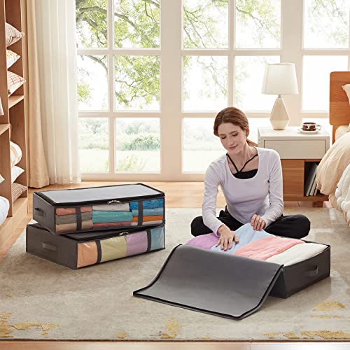 Lifewit 40L Unterbett-Aufbewahrungsbehälter, 4er-Pack, faltbare Kleideraufbewahrungsbeutel mit klarem Vorderfenster, Kleiderschrank-Organizer und Aufbewahrung für Handtücher, Kleidung, Decken, Grau