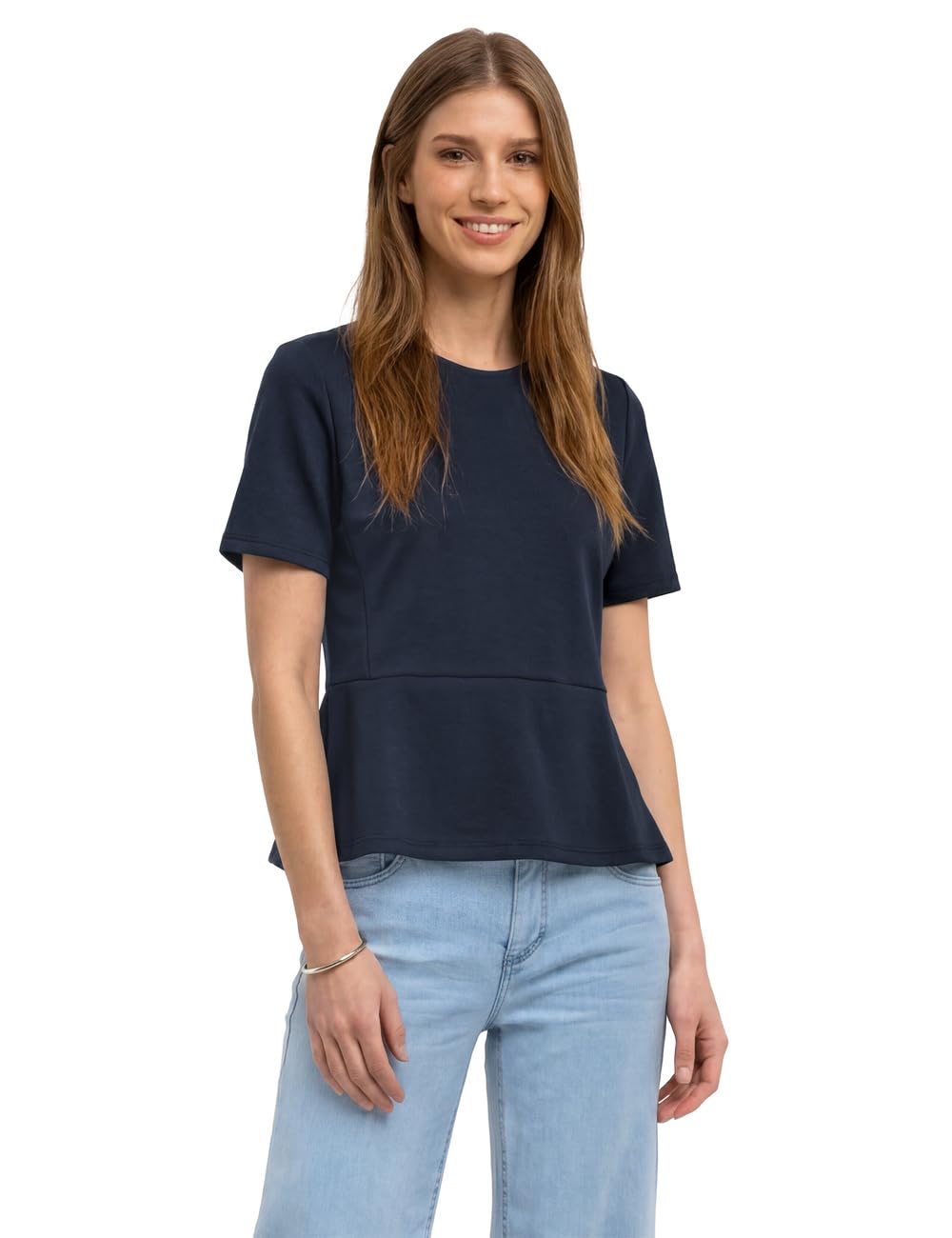 Street One T-Shirt with Crew Neck and Flounce Detail Darkest Blue 42
