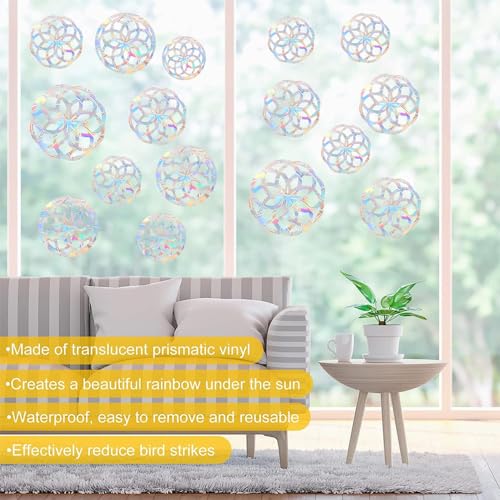 Image of 18PCS Mandala Window Clings - Anti-Collision Decals to Save Birds From Collisions, Non-Adhesive Prismatic Vinyl Clings (Mandala)