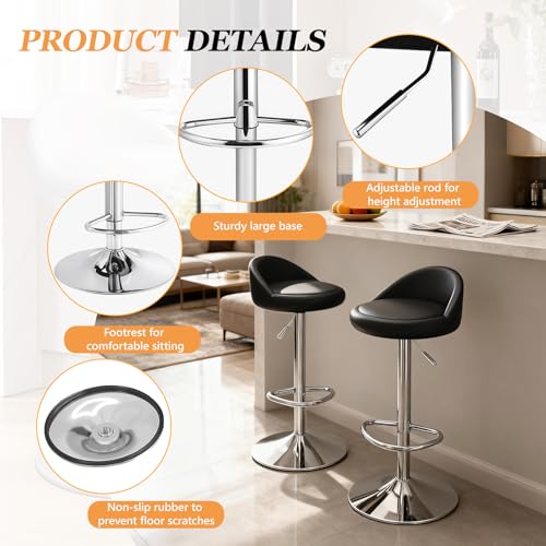 Image of JPBSTO Bar Stools Set of 4, Modern Swivel Barstools with Low Back, Upholstered Adjustable Bar Chairs,PU Leather Barstools Counter Height for Home Bar