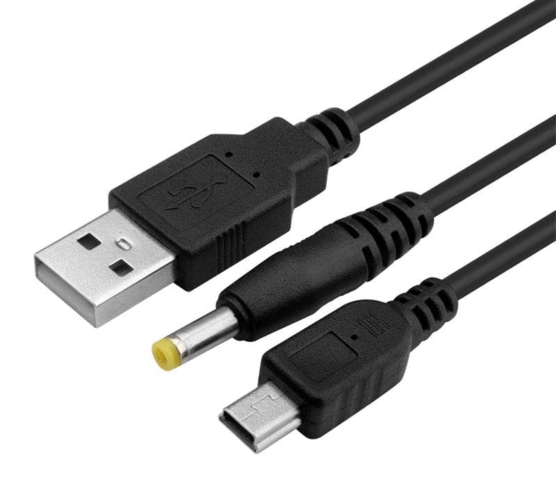 Generic Dual 2 in 1 USB Charger Charging Power & Data Cable Lead, Compatible with Sony PSP 1000/2000 / 3000 series, Black