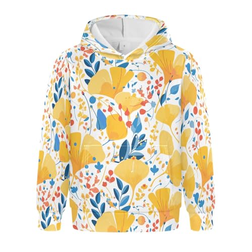 KLL Ginkgo Leaves Toddlers and Boys' Sweatshirts Sweater Crewneck Pullover Hoodies Kangaroo Pocket