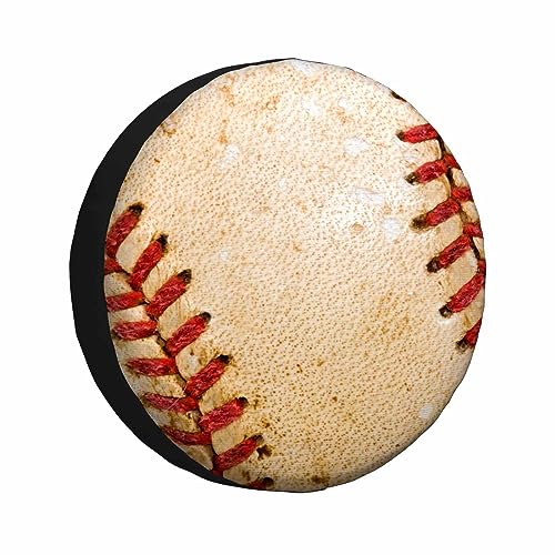 Image of Baseball Spare Tire Cover Old Leather Worn Sport Ball Red Lines Texture Weatherproof Universal Wheel Protectors Camper Tire Covers for Trailer Rv Travel(17 inch)