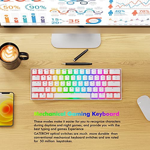 Ractous Rtk61P 60% Mechanical Gaming Keyboard Rgb Backlit Pbt Pudding Keycaps 61Key Ultra-Compact Wired Keyboard Programmable For Pc/Mac Gamers,Hot-Swappable Gateron Optical Silver Switch (White) #TOP6