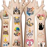 50 PCS Cat Temporary Tattoos for Kids, Cute Animals Fake Tattoos for Birthday Party Supplies Pet Lover Meow Tattoo Stickers for Kids Boys Girls Party Bag Filler