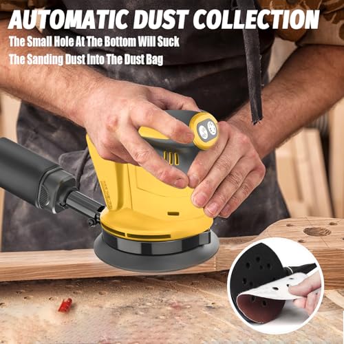 Cordless Random Orbital Sander for Dewalt 18V Battery, 125MM 3 Variable Speed Orbit Hand-Sander with 12 Sandpapers, Dust Collection Bag for Woodworking, Sanding & Polishing (Tool Only) 3 Cordless Random Orbital Sander for Dewalt 18V Battery, 125MM 3 Variable Speed Orbit Hand-Sander with 12 Sandpapers, Dust Collection Bag for Woodworking, Sanding & Polishing (Tool Only) - Image 3