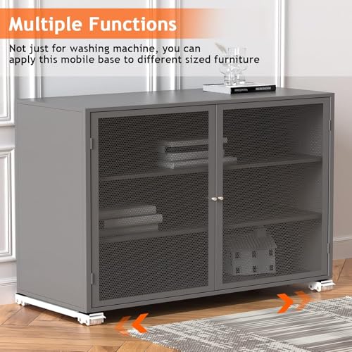 Image of Adjustable Washing Machine Stand with Wheels | Movable Fridge Stand for 7kg 8kg 9kg, Single Double Door, Top /Front Load Washer, Fridge & Dishwasher, 360 Rotating Wheels, Anti-Vibration Pads, White