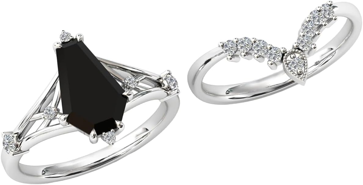 2 CT Coffin Cut Onyx Bridal Ring for Women | Black Engagement Ring | Handmade Diamond Jewelry | Silver/Gold Anniversary Ring for Her/Gifts