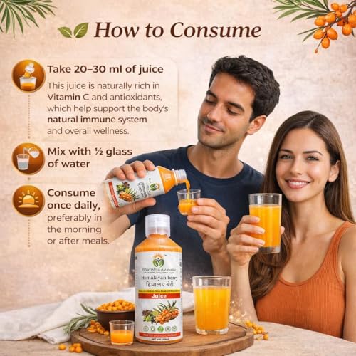 Image of Sea Buckthorn Juice, Rich in Vitamin C & Antioxidants, Omega 3 6 7 9 Health Syrup for Men & Women, 500 ml