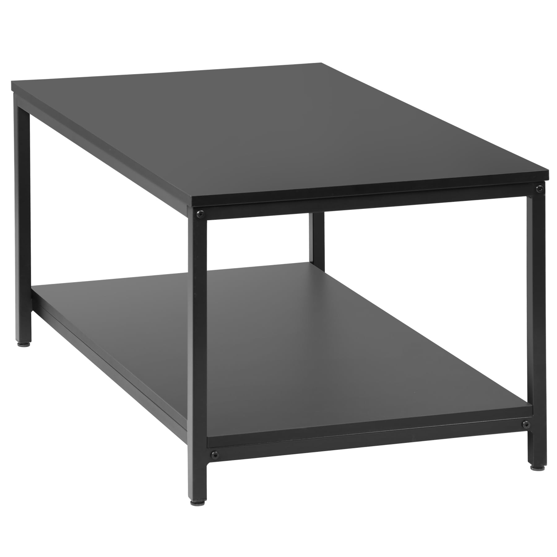 Nouva Black Coffee Table Modern Center Table w Storage Shelf 2-Tier Rectangular Wooden Cocktail Table Dining Table for